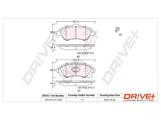 Bremsbelagsatz, Scheibenbremse Vorderachse Dr!ve+ DP1010.10.1053 Bild Bremsbelagsatz, Scheibenbremse Vorderachse Dr!ve+ DP1010.10.1053