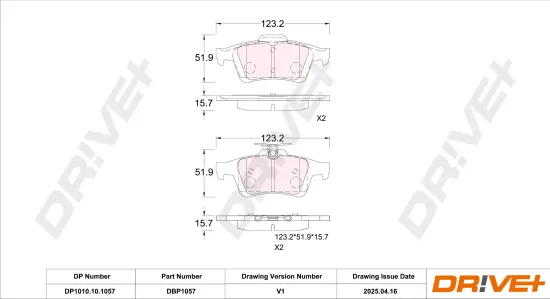 Bremsbelagsatz, Scheibenbremse Hinterachse DR!VE+ DP1010.10.1057 Bild Bremsbelagsatz, Scheibenbremse Hinterachse DR!VE+ DP1010.10.1057
