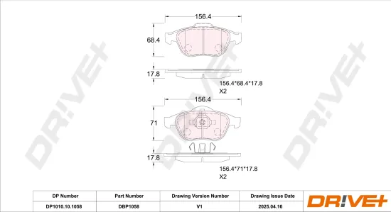 Bremsbelagsatz, Scheibenbremse Vorderachse DR!VE+ DP1010.10.1058 Bild Bremsbelagsatz, Scheibenbremse Vorderachse DR!VE+ DP1010.10.1058