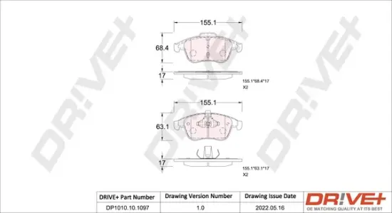 Bremsbelagsatz, Scheibenbremse Dr!ve+ DP1010.10.1097 Bild Bremsbelagsatz, Scheibenbremse Dr!ve+ DP1010.10.1097