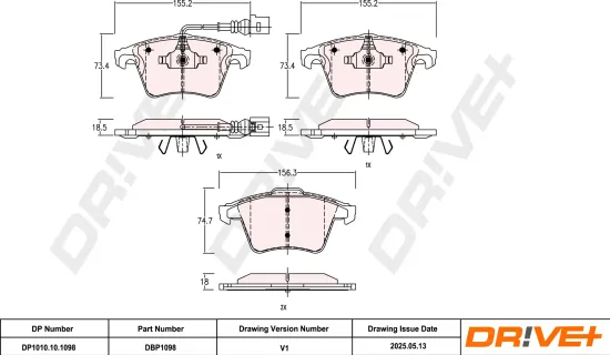 Bremsbelagsatz, Scheibenbremse DR!VE+ DP1010.10.1098 Bild Bremsbelagsatz, Scheibenbremse DR!VE+ DP1010.10.1098
