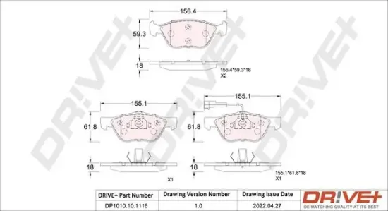 Bremsbelagsatz, Scheibenbremse Dr!ve+ DP1010.10.1116 Bild Bremsbelagsatz, Scheibenbremse Dr!ve+ DP1010.10.1116