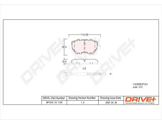 Bremsbelagsatz, Scheibenbremse Dr!ve+ DP1010.10.1129 Bild Bremsbelagsatz, Scheibenbremse Dr!ve+ DP1010.10.1129