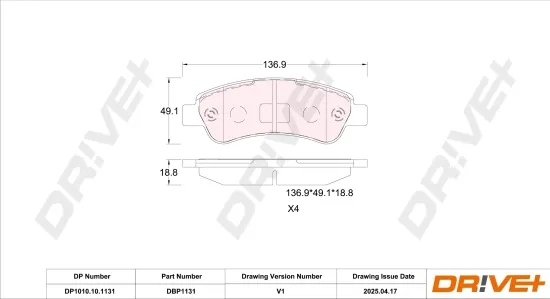 Bremsbelagsatz, Scheibenbremse DR!VE+ DP1010.10.1131 Bild Bremsbelagsatz, Scheibenbremse DR!VE+ DP1010.10.1131