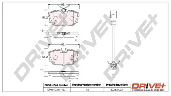 Bremsbelagsatz, Scheibenbremse Dr!ve+ DP1010.10.1133 Bild Bremsbelagsatz, Scheibenbremse Dr!ve+ DP1010.10.1133