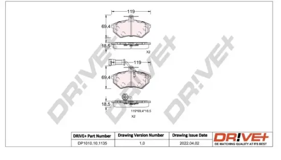 Bremsbelagsatz, Scheibenbremse Dr!ve+ DP1010.10.1135 Bild Bremsbelagsatz, Scheibenbremse Dr!ve+ DP1010.10.1135