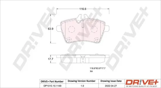 Bremsbelagsatz, Scheibenbremse Vorderachse Dr!ve+ DP1010.10.1149 Bild Bremsbelagsatz, Scheibenbremse Vorderachse Dr!ve+ DP1010.10.1149