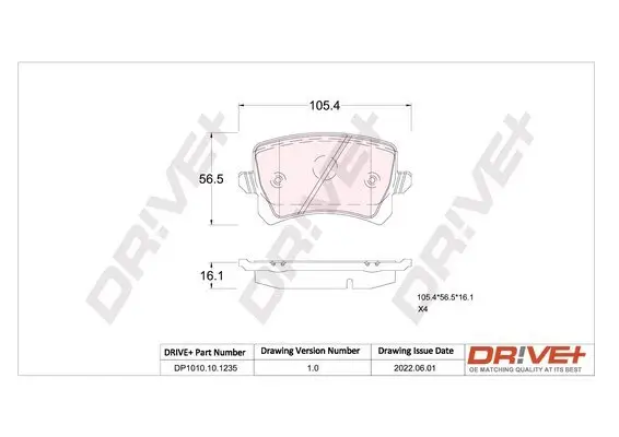 Bremsbelagsatz, Scheibenbremse Hinterachse Dr!ve+ DP1010.10.1235