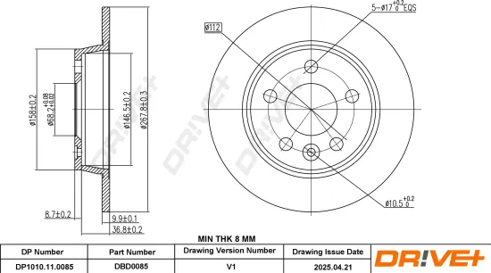 Bremsscheibe Hinterachse DR!VE+ DP1010.11.0085 Bild Bremsscheibe Hinterachse DR!VE+ DP1010.11.0085