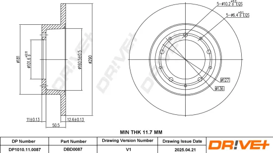 Bremsscheibe Hinterachse DR!VE+ DP1010.11.0087 Bild Bremsscheibe Hinterachse DR!VE+ DP1010.11.0087