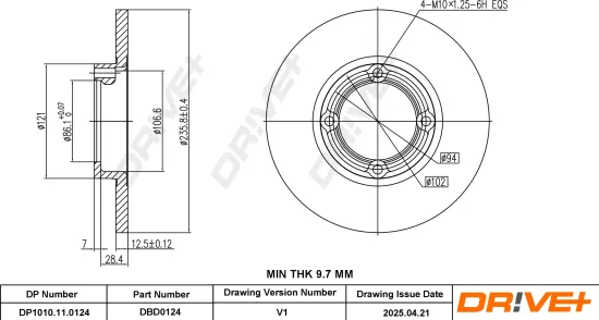 Bremsscheibe Vorderachse DR!VE+ DP1010.11.0124 Bild Bremsscheibe Vorderachse DR!VE+ DP1010.11.0124