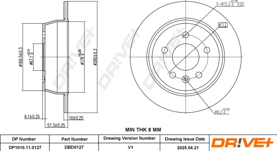 Bremsscheibe Hinterachse DR!VE+ DP1010.11.0127 Bild Bremsscheibe Hinterachse DR!VE+ DP1010.11.0127
