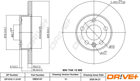 Bremsscheibe Vorderachse DR!VE+ DP1010.11.0147 Bild Bremsscheibe Vorderachse DR!VE+ DP1010.11.0147