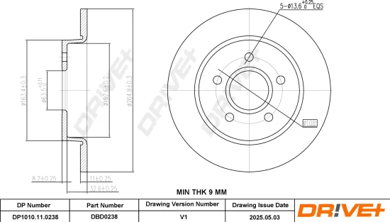 Bremsscheibe Hinterachse DR!VE+ DP1010.11.0238 Bild Bremsscheibe Hinterachse DR!VE+ DP1010.11.0238