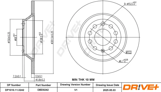 Bremsscheibe Hinterachse DR!VE+ DP1010.11.0242 Bild Bremsscheibe Hinterachse DR!VE+ DP1010.11.0242