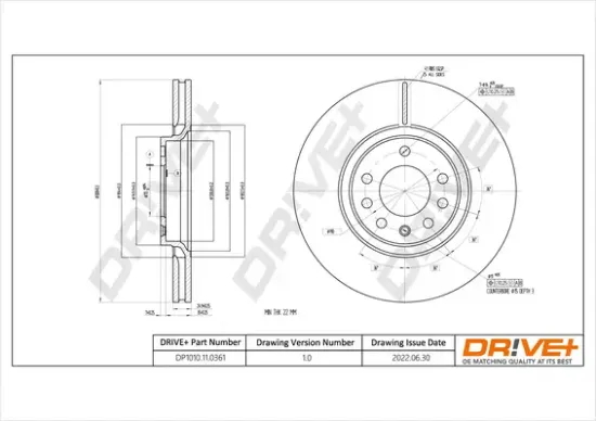 Bremsscheibe Vorderachse Dr!ve+ DP1010.11.0361 Bild Bremsscheibe Vorderachse Dr!ve+ DP1010.11.0361