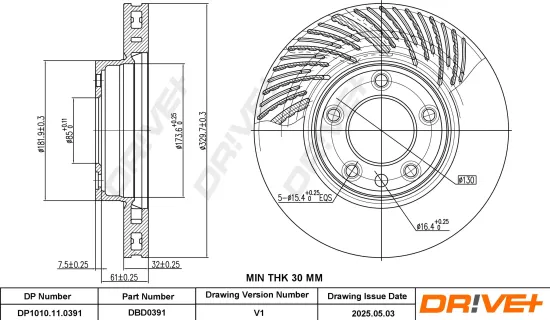 Bremsscheibe Vorderachse DR!VE+ DP1010.11.0391 Bild Bremsscheibe Vorderachse DR!VE+ DP1010.11.0391