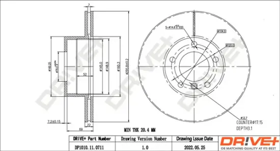Bremsscheibe Vorderachse Dr!ve+ DP1010.11.0711 Bild Bremsscheibe Vorderachse Dr!ve+ DP1010.11.0711