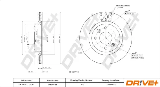 Bremsscheibe Vorderachse DR!VE+ DP1010.11.0726 Bild Bremsscheibe Vorderachse DR!VE+ DP1010.11.0726