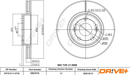 Bremsscheibe Vorderachse DR!VE+ DP1010.11.0736 Bild Bremsscheibe Vorderachse DR!VE+ DP1010.11.0736
