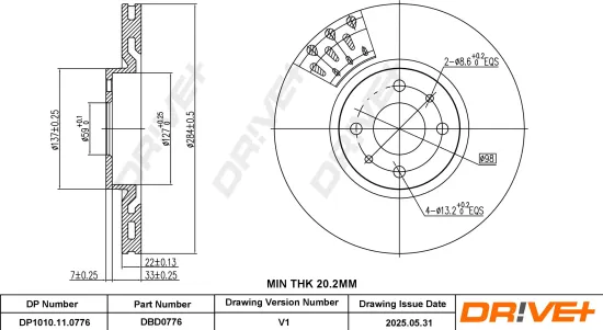 Bremsscheibe Vorderachse DR!VE+ DP1010.11.0776 Bild Bremsscheibe Vorderachse DR!VE+ DP1010.11.0776