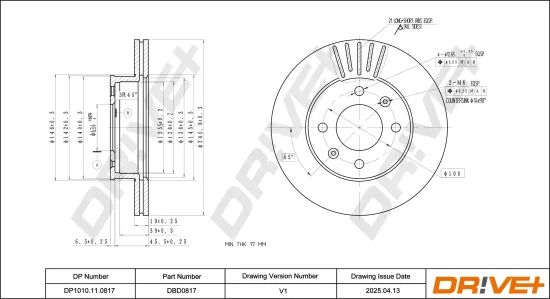 Bremsscheibe Vorderachse DR!VE+ DP1010.11.0817 Bild Bremsscheibe Vorderachse DR!VE+ DP1010.11.0817