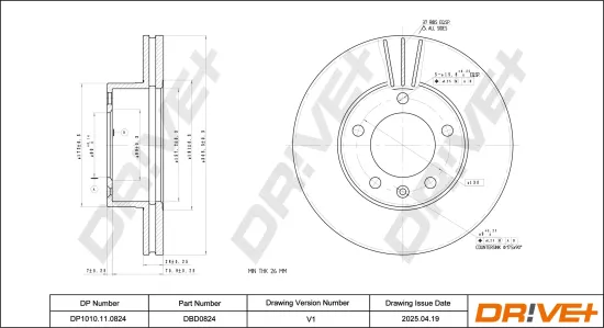 Bremsscheibe Vorderachse DR!VE+ DP1010.11.0824 Bild Bremsscheibe Vorderachse DR!VE+ DP1010.11.0824