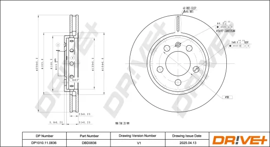 Bremsscheibe Hinterachse DR!VE+ DP1010.11.0836 Bild Bremsscheibe Hinterachse DR!VE+ DP1010.11.0836