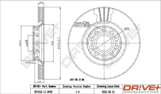 Bremsscheibe Vorderachse Dr!ve+ DP1010.11.0838 Bild Bremsscheibe Vorderachse Dr!ve+ DP1010.11.0838