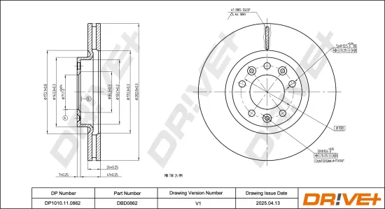 Bremsscheibe Vorderachse DR!VE+ DP1010.11.0862 Bild Bremsscheibe Vorderachse DR!VE+ DP1010.11.0862