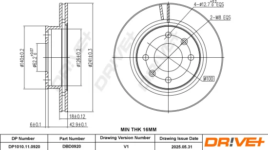 Bremsscheibe Vorderachse DR!VE+ DP1010.11.0920 Bild Bremsscheibe Vorderachse DR!VE+ DP1010.11.0920