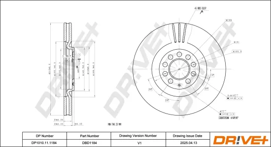 Bremsscheibe Vorderachse DR!VE+ DP1010.11.1184 Bild Bremsscheibe Vorderachse DR!VE+ DP1010.11.1184