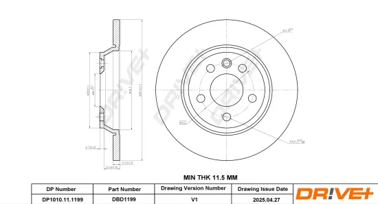 Bremsscheibe Hinterachse DR!VE+ DP1010.11.1199 Bild Bremsscheibe Hinterachse DR!VE+ DP1010.11.1199