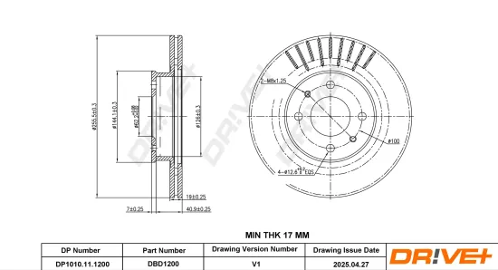 Bremsscheibe Vorderachse DR!VE+ DP1010.11.1200 Bild Bremsscheibe Vorderachse DR!VE+ DP1010.11.1200