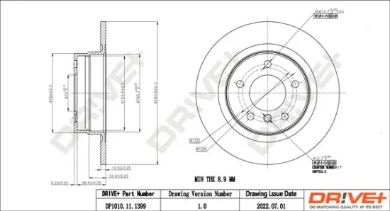 Bremsscheibe Hinterachse Dr!ve+ DP1010.11.1399 Bild Bremsscheibe Hinterachse Dr!ve+ DP1010.11.1399