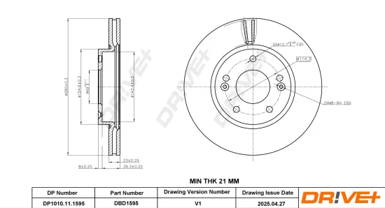 Bremsscheibe Vorderachse DR!VE+ DP1010.11.1595 Bild Bremsscheibe Vorderachse DR!VE+ DP1010.11.1595