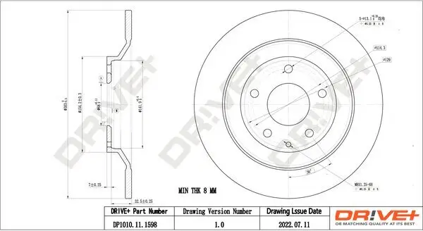 Bremsscheibe Hinterachse Dr!ve+ DP1010.11.1598