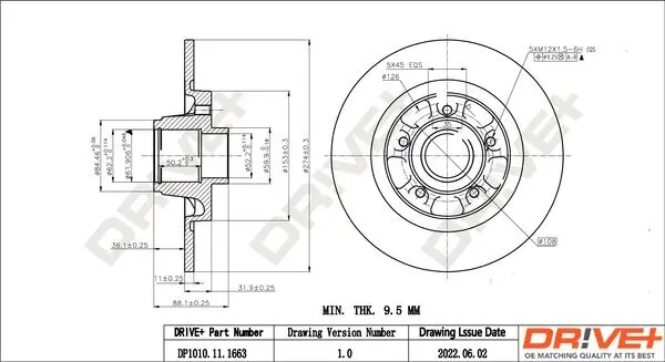 Bremsscheibe Hinterachse Dr!ve+ DP1010.11.1663