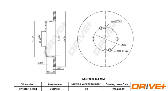 Bremsscheibe Hinterachse DR!VE+ DP1010.11.1684 Bild Bremsscheibe Hinterachse DR!VE+ DP1010.11.1684