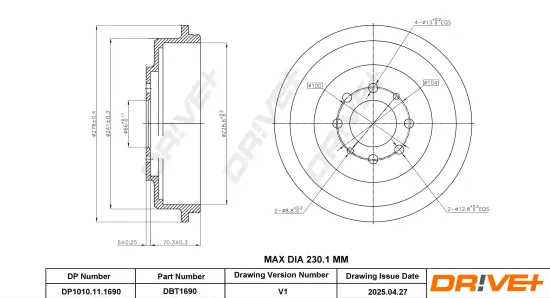 Bremstrommel Hinterachse DR!VE+ DP1010.11.1690 Bild Bremstrommel Hinterachse DR!VE+ DP1010.11.1690