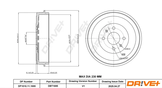 Bremstrommel Hinterachse DR!VE+ DP1010.11.1695 Bild Bremstrommel Hinterachse DR!VE+ DP1010.11.1695
