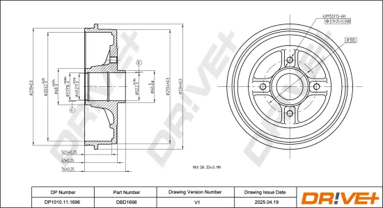 Bremstrommel Hinterachse DR!VE+ DP1010.11.1696 Bild Bremstrommel Hinterachse DR!VE+ DP1010.11.1696