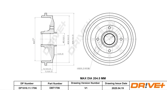 Bremstrommel Hinterachse DR!VE+ DP1010.11.1706 Bild Bremstrommel Hinterachse DR!VE+ DP1010.11.1706