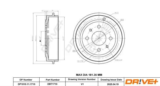 Bremstrommel Hinterachse DR!VE+ DP1010.11.1710 Bild Bremstrommel Hinterachse DR!VE+ DP1010.11.1710