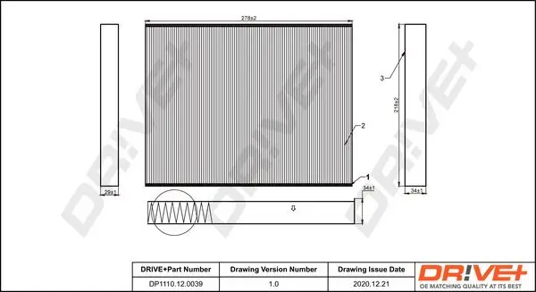 Filter, Innenraumluft Dr!ve+ DP1110.12.0039