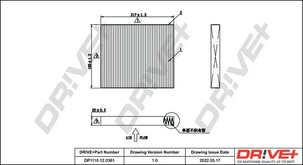 Filter, Innenraumluft Dr!ve+ DP1110.12.0361