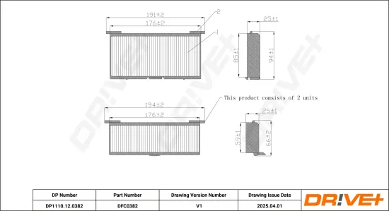 Filter, Innenraumluft Dr!ve+ DP1110.12.0382 Bild Filter, Innenraumluft Dr!ve+ DP1110.12.0382