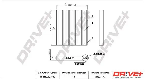 Filter, Innenraumluft Dr!ve+ DP1110.12.0385