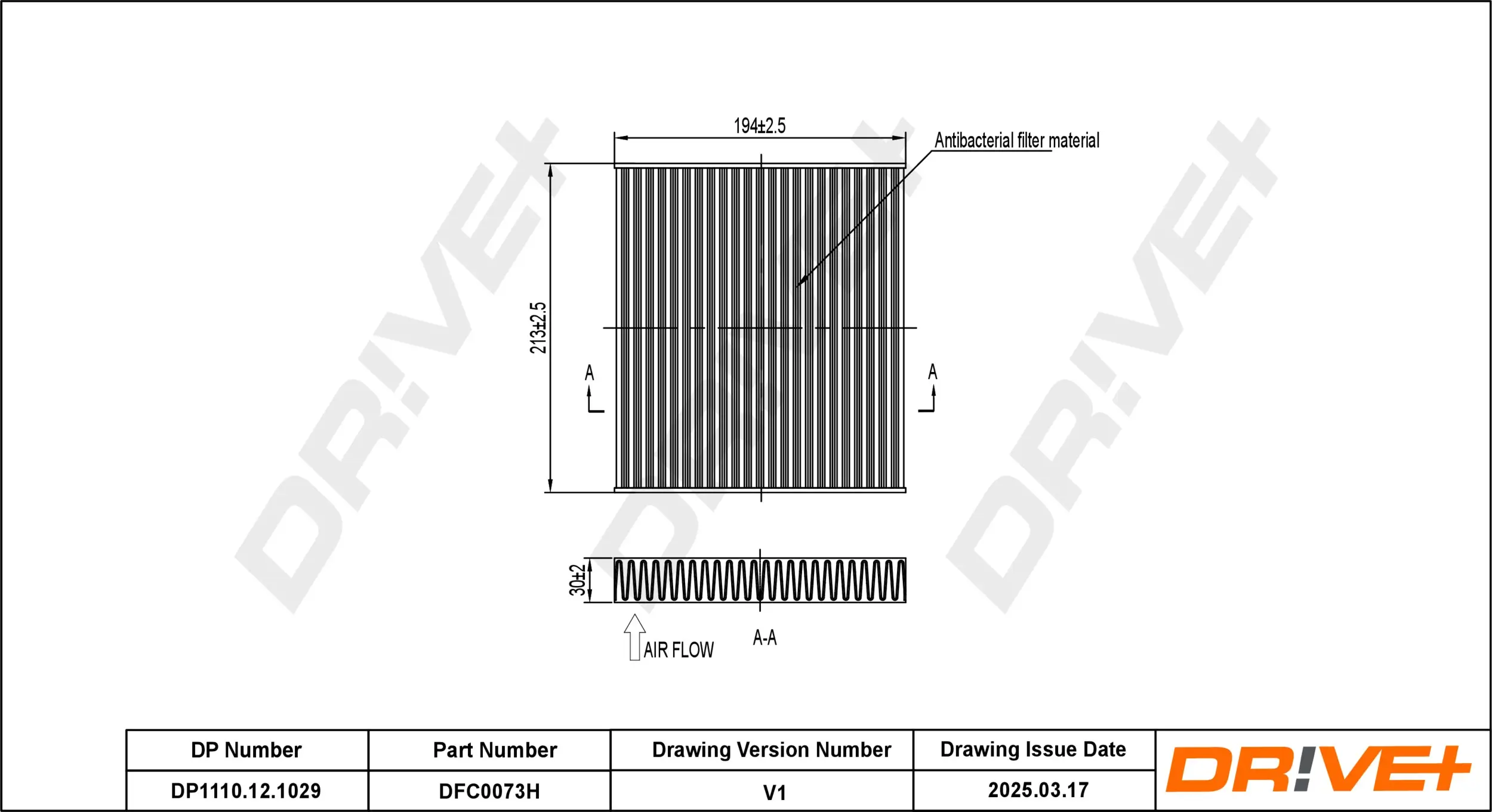 Filter, Innenraumluft Dr!ve+ DP1110.12.1029