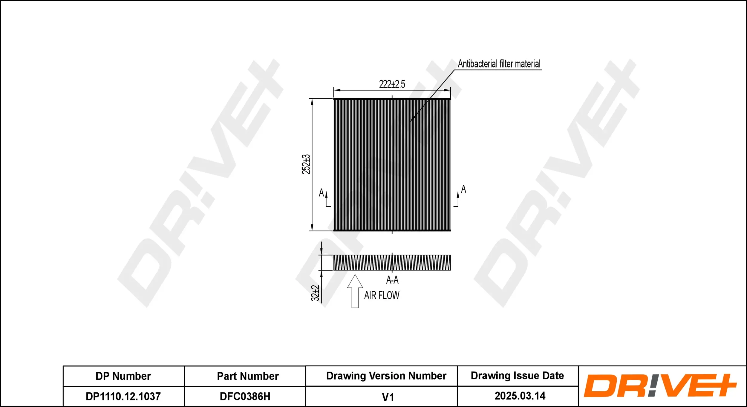 Filter, Innenraumluft Dr!ve+ DP1110.12.1037